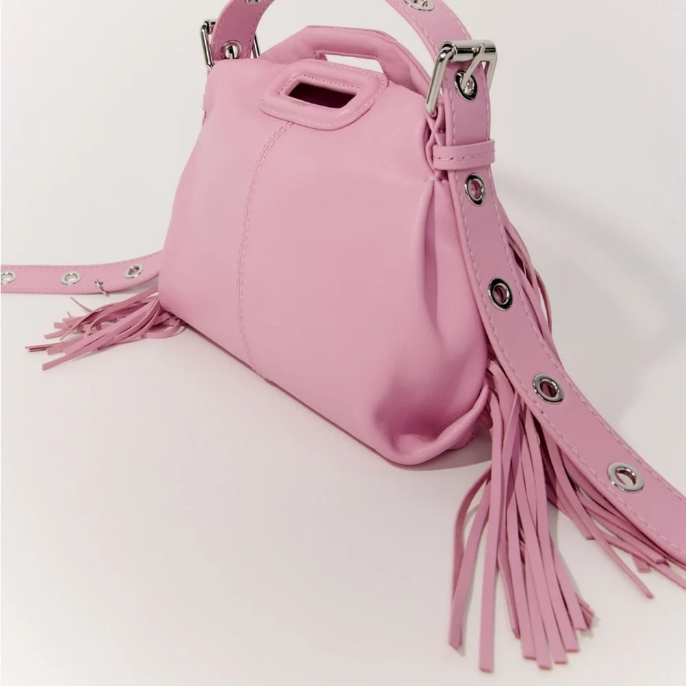 NWT Maje Soft Mini Miss M Pink Shoulder Bag with Fringe Detail - Picture 2 of 6
